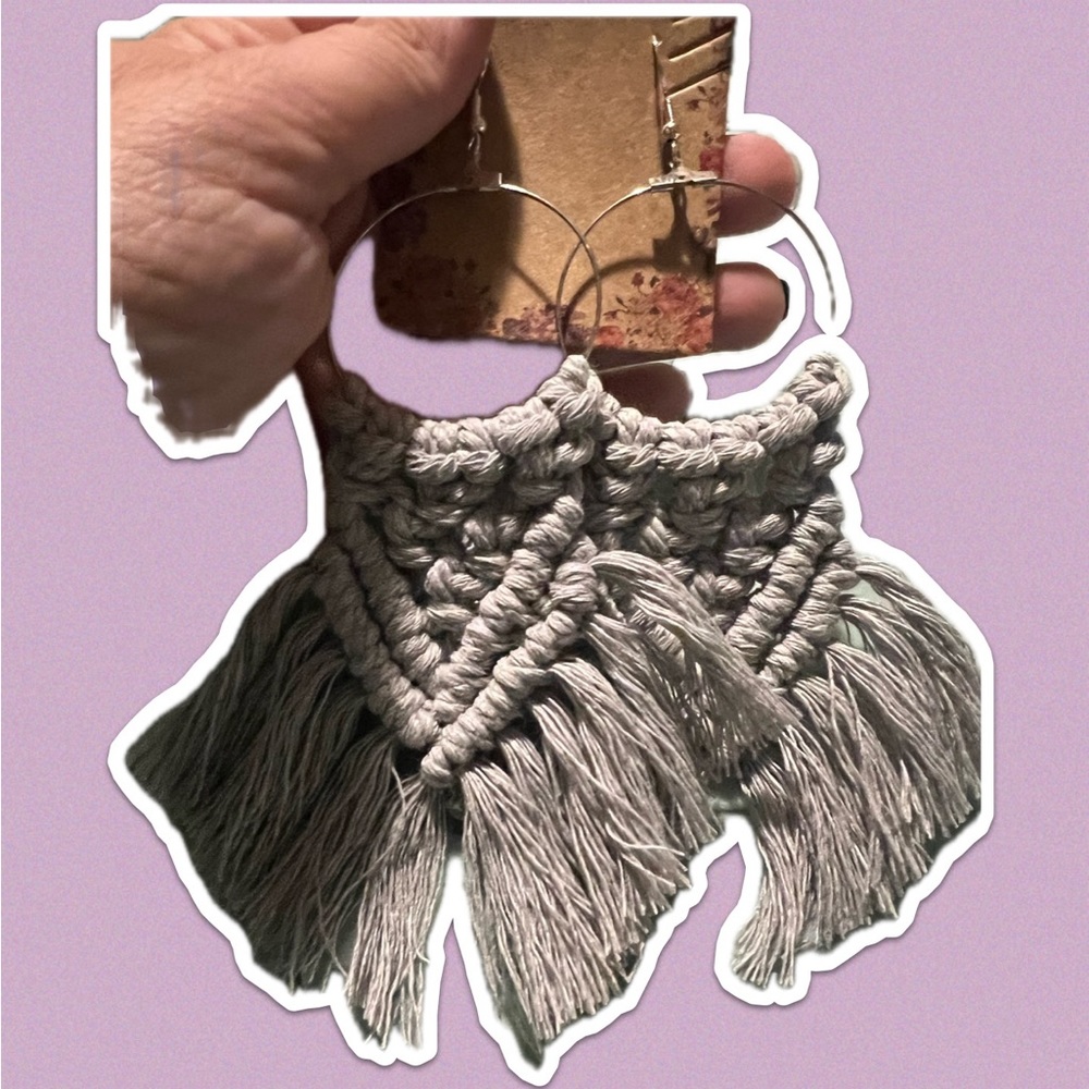 Macrame Earrings-Silver Grey